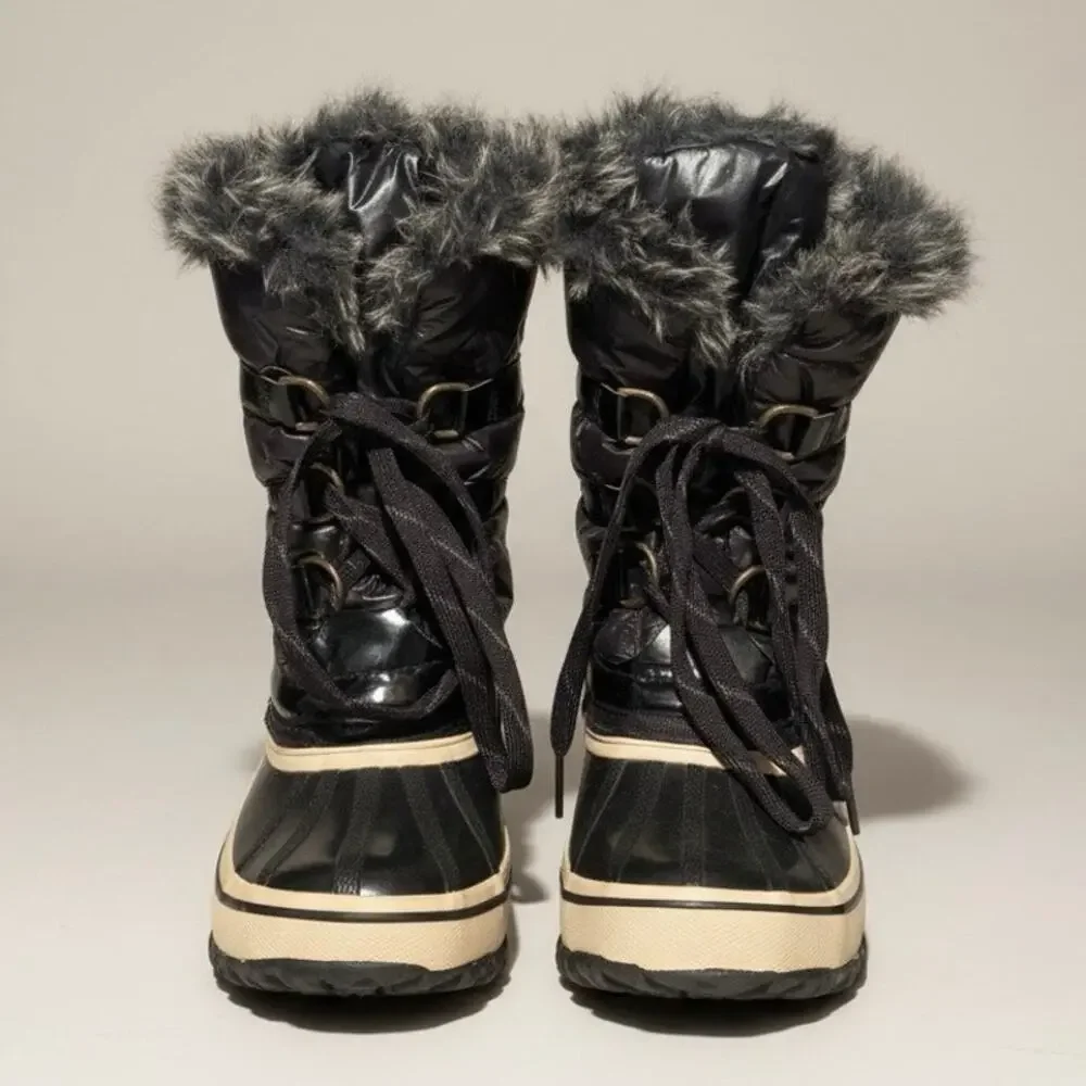 Sporto Winnie cold-weather winter black rubber fluffy fur lined Snow boots Sz 9